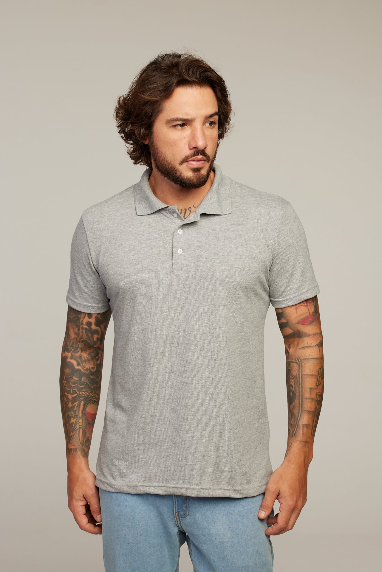 Camisa Polo Cinza Mescla