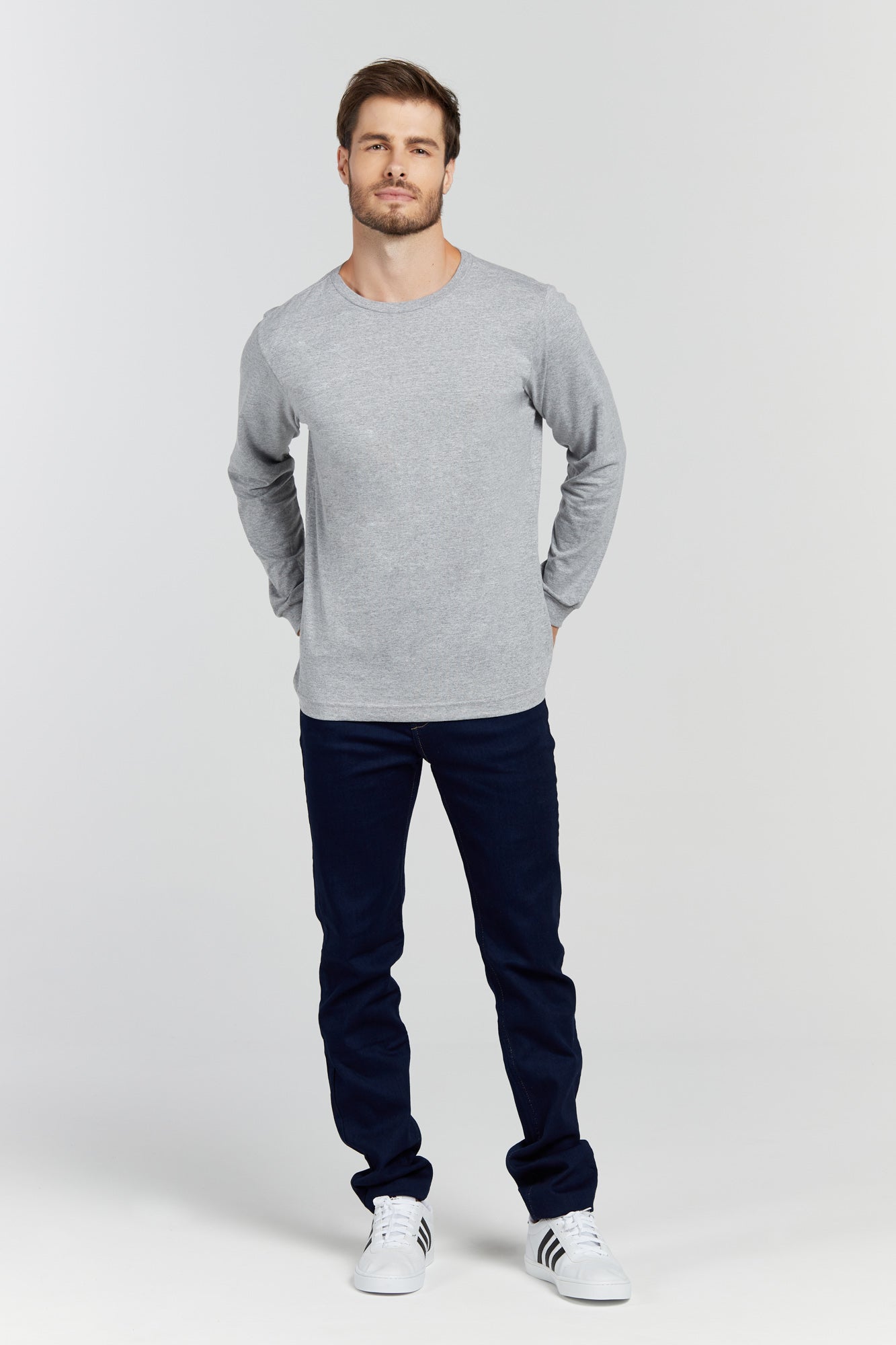 Camiseta Premium Manga Longa Cinza Mescla