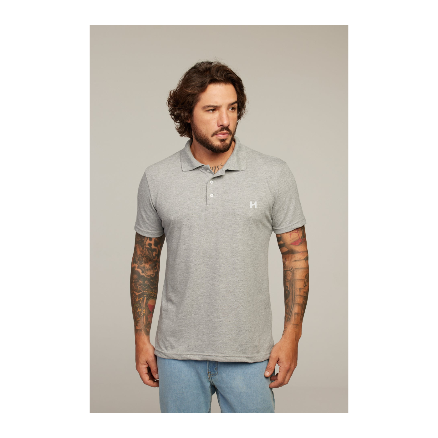 Camisa Polo Cinza Mescla
